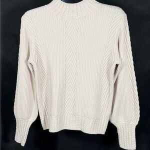 Philosophy Cream Cowl Neck cableknit Sweater, Long balloon sleeve-S